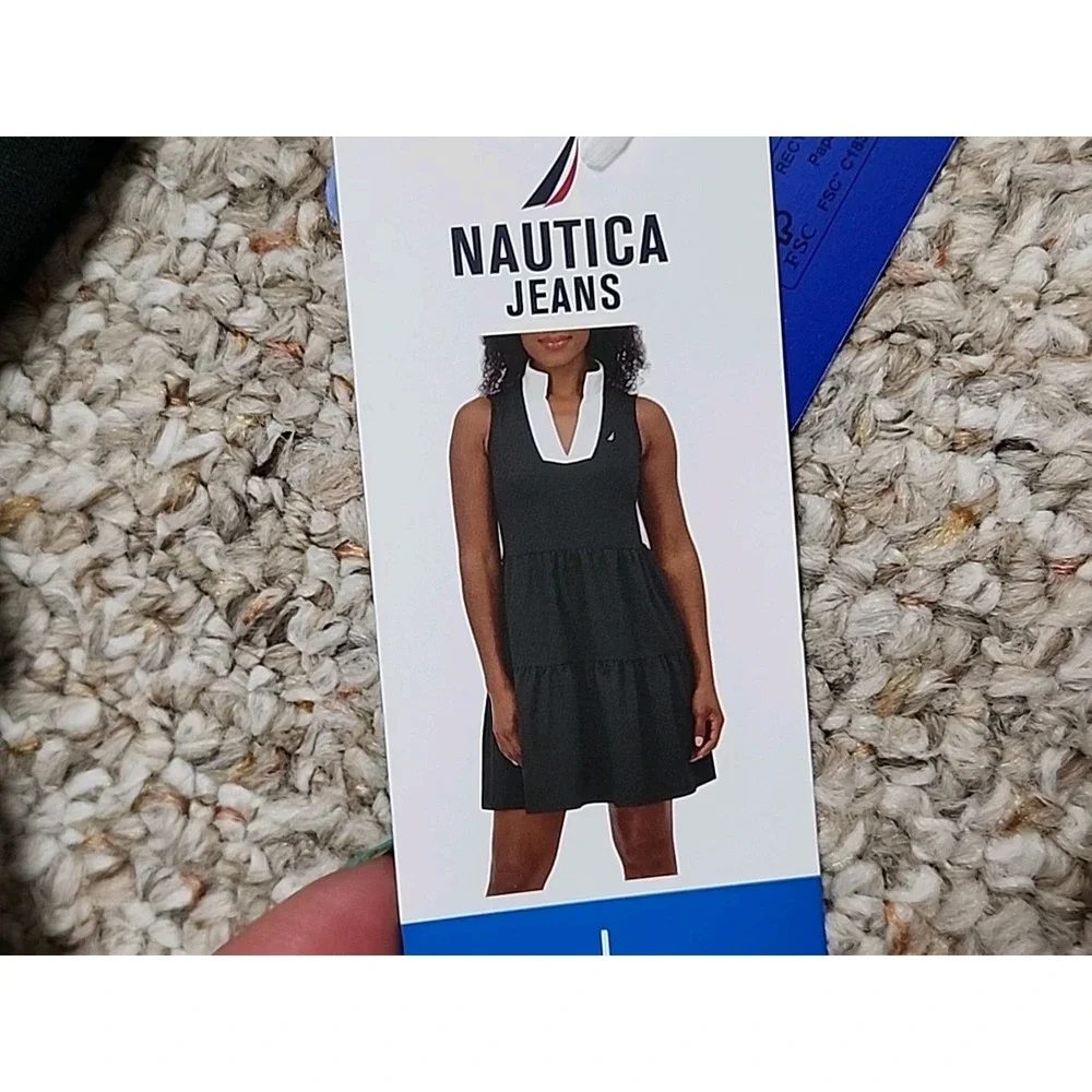 Nautica Jeans Women's Tiered Dress,‎ Black, Large, NWT